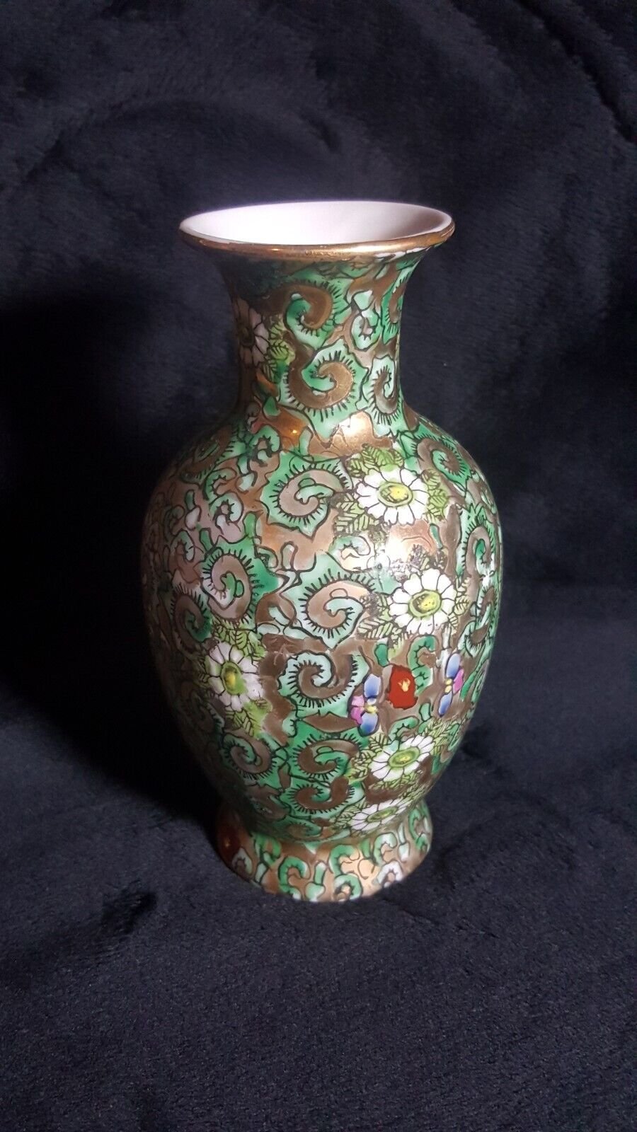 Antique Yamatoku Late Meiji Period Gold Ceramic Chrysanthemum & Butterfly Vase