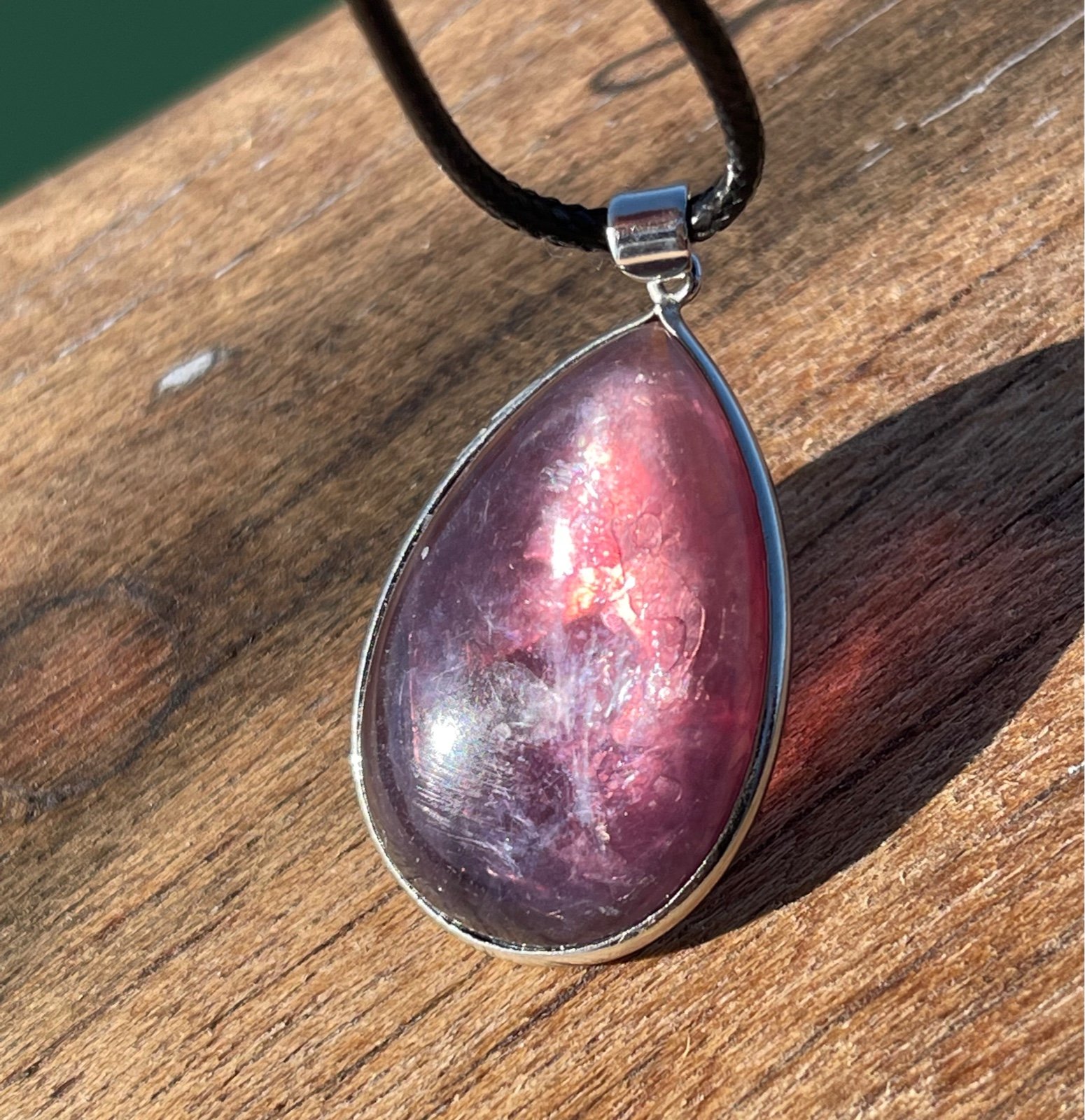 RARE Purple Gem Lepidolite Mica Muscovite Teardrop Pendant Necklace