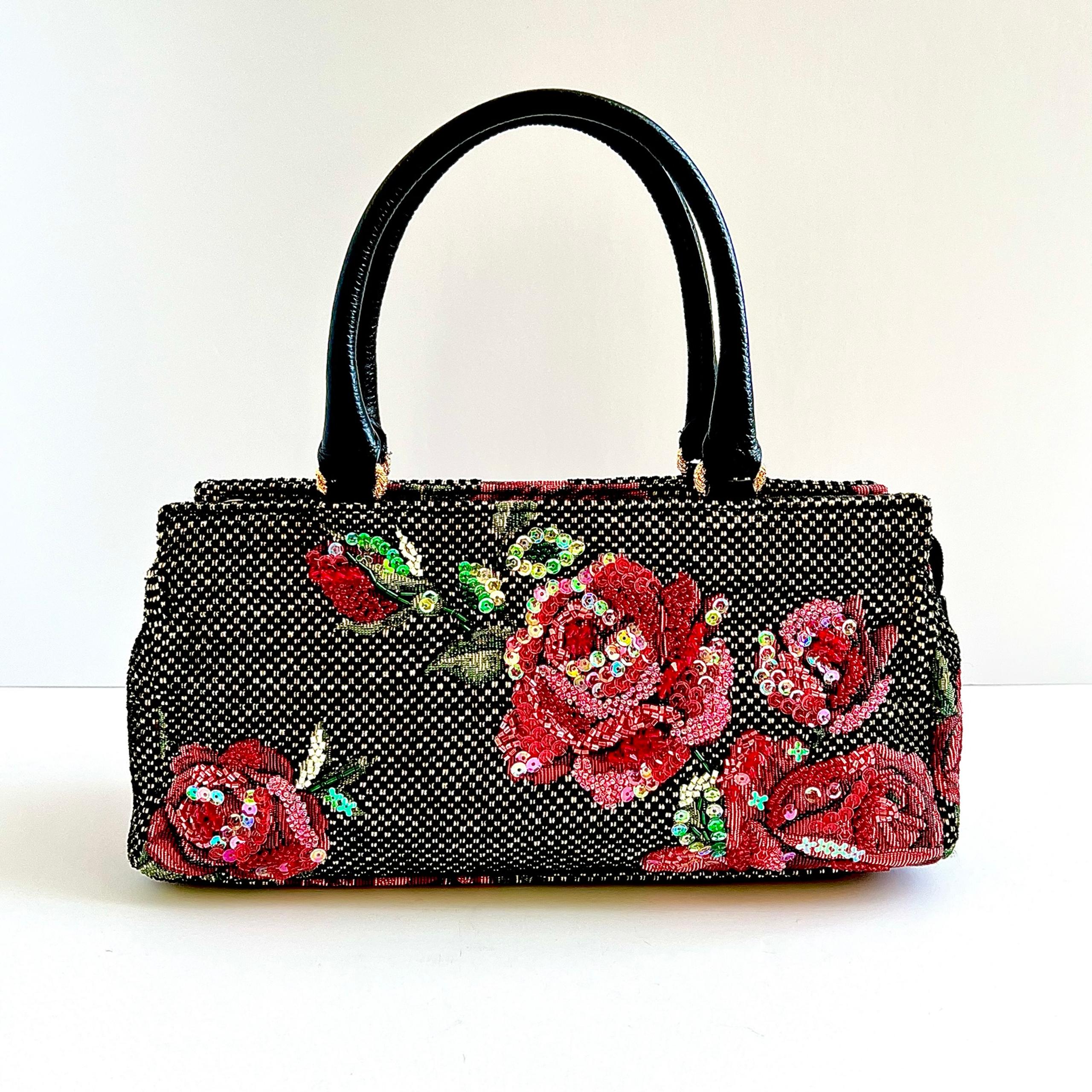 Think Bee! Embroidered-Embellished Rose Tapestry Bag
