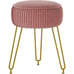 Velvet Round Footrest Stool Makeup Vanity Stool Ottoman -Golden Steel Legs