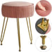 Velvet Round Footrest Stool Makeup Vanity Stool Ottoman -Golden Steel Legs