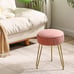 Velvet Round Footrest Stool Makeup Vanity Stool Ottoman -Golden Steel Legs