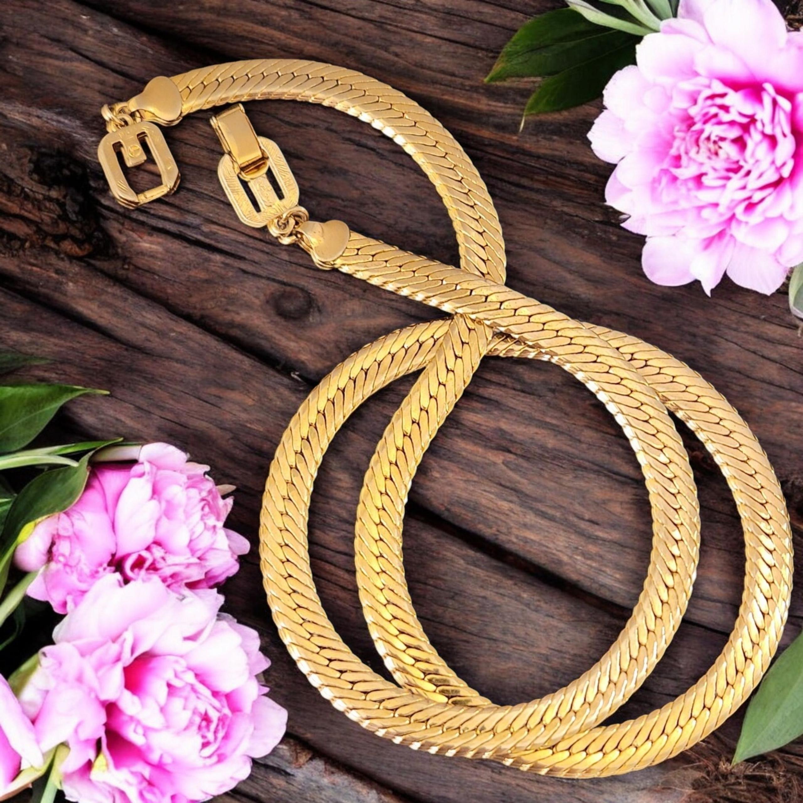 1980s Vintage Givenchy Gold
Plated Herringbone Chain