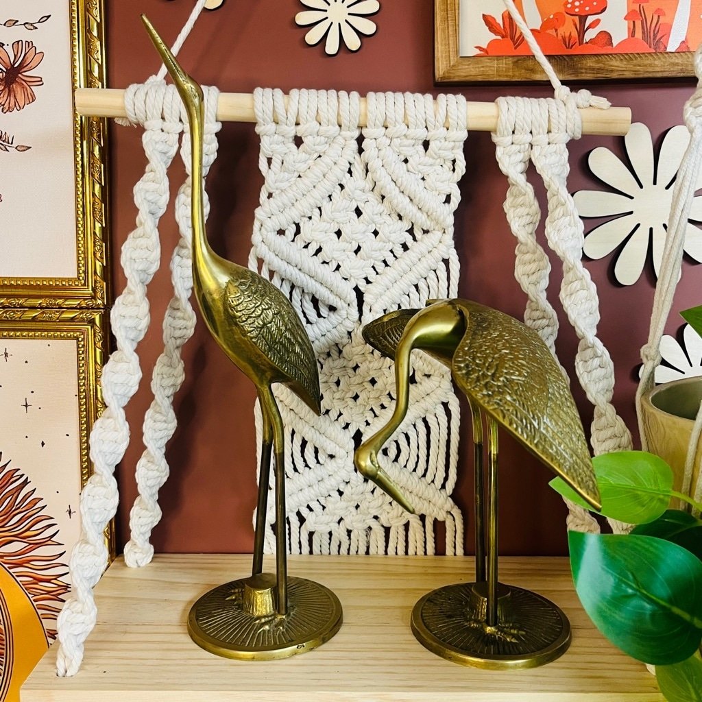 Vintage Brass Heron Bird Figurines Set of 2 Standing Tall Home Decor MCM