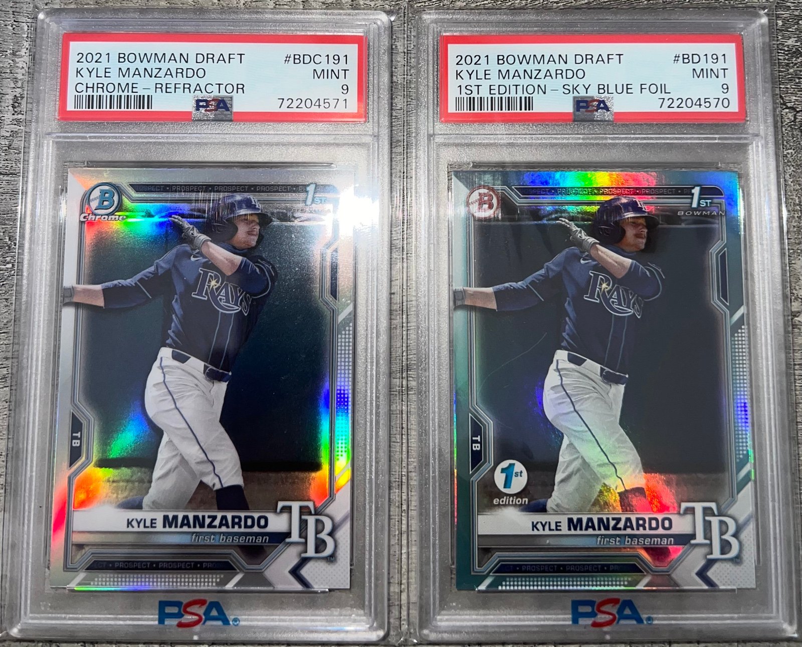 2021 Bowman Draft - Sky Blue #BD-191 Kyle Manzardo (RC) & Refractor Lot Of 2