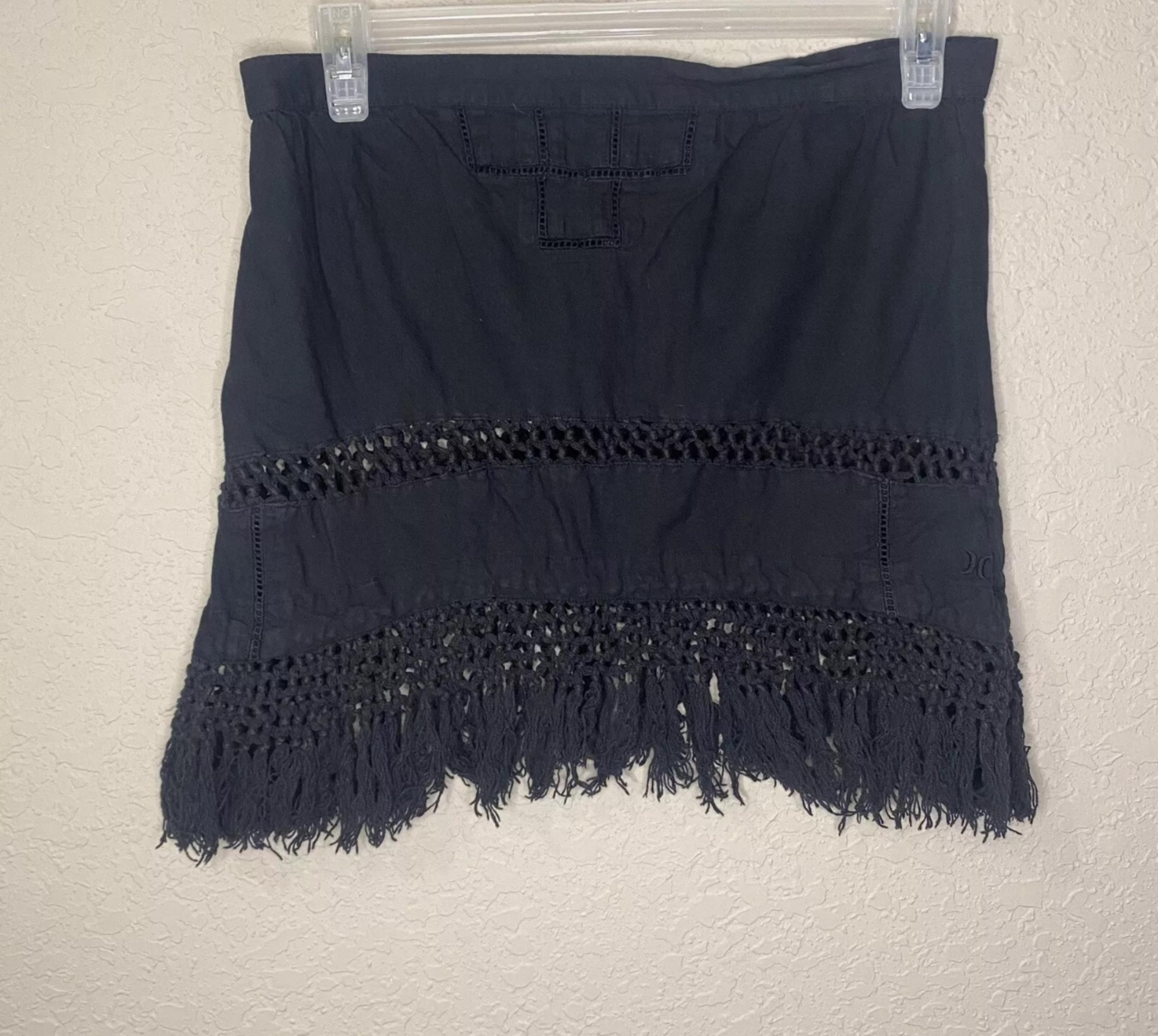 Hurley Adult Black Strapless Braided Fringe Bohemian Top Women’s S Tassel