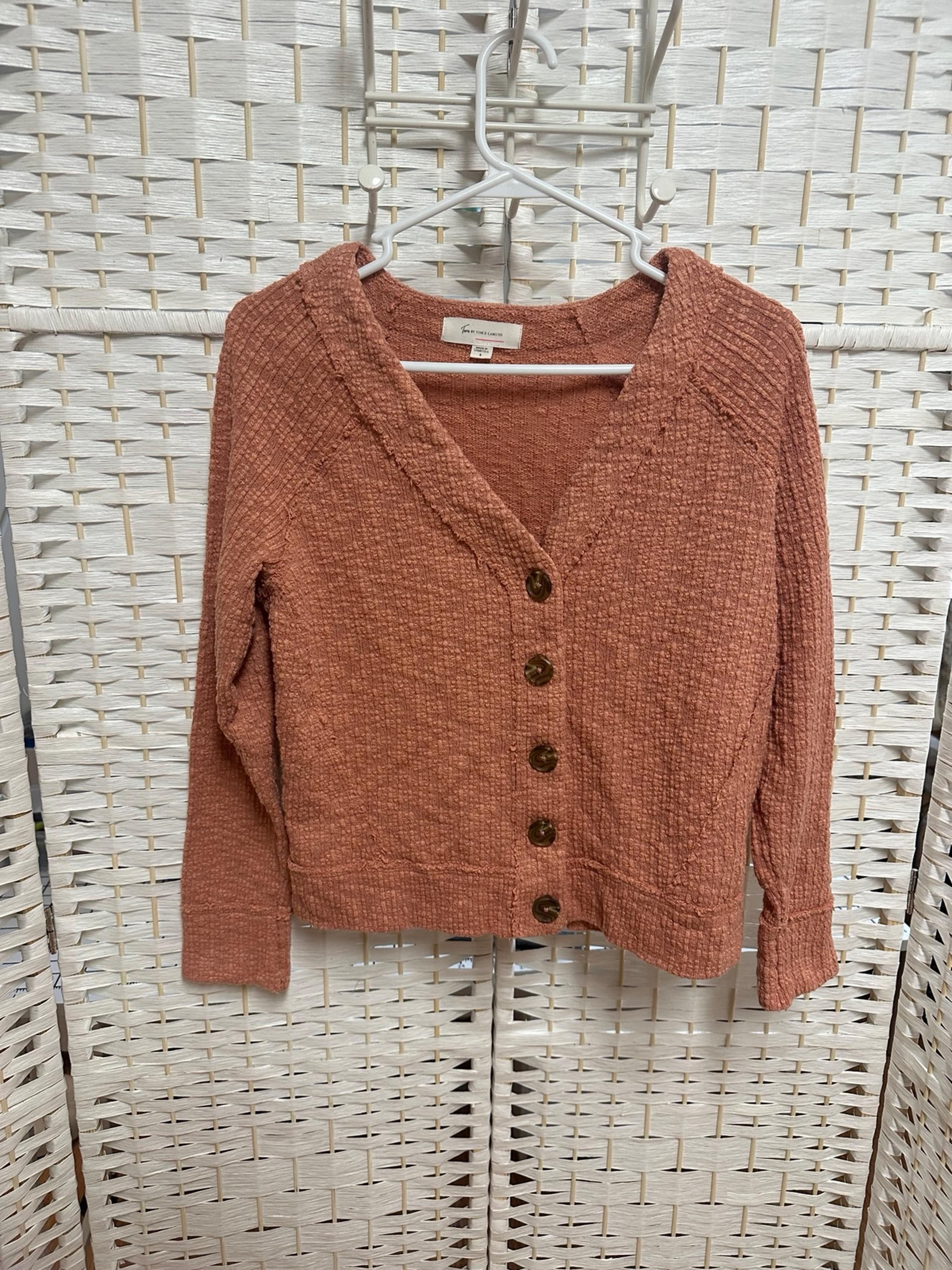 Two by Vince Camuto Women's Textured Button Up Cardigan Sweater Size S Coral