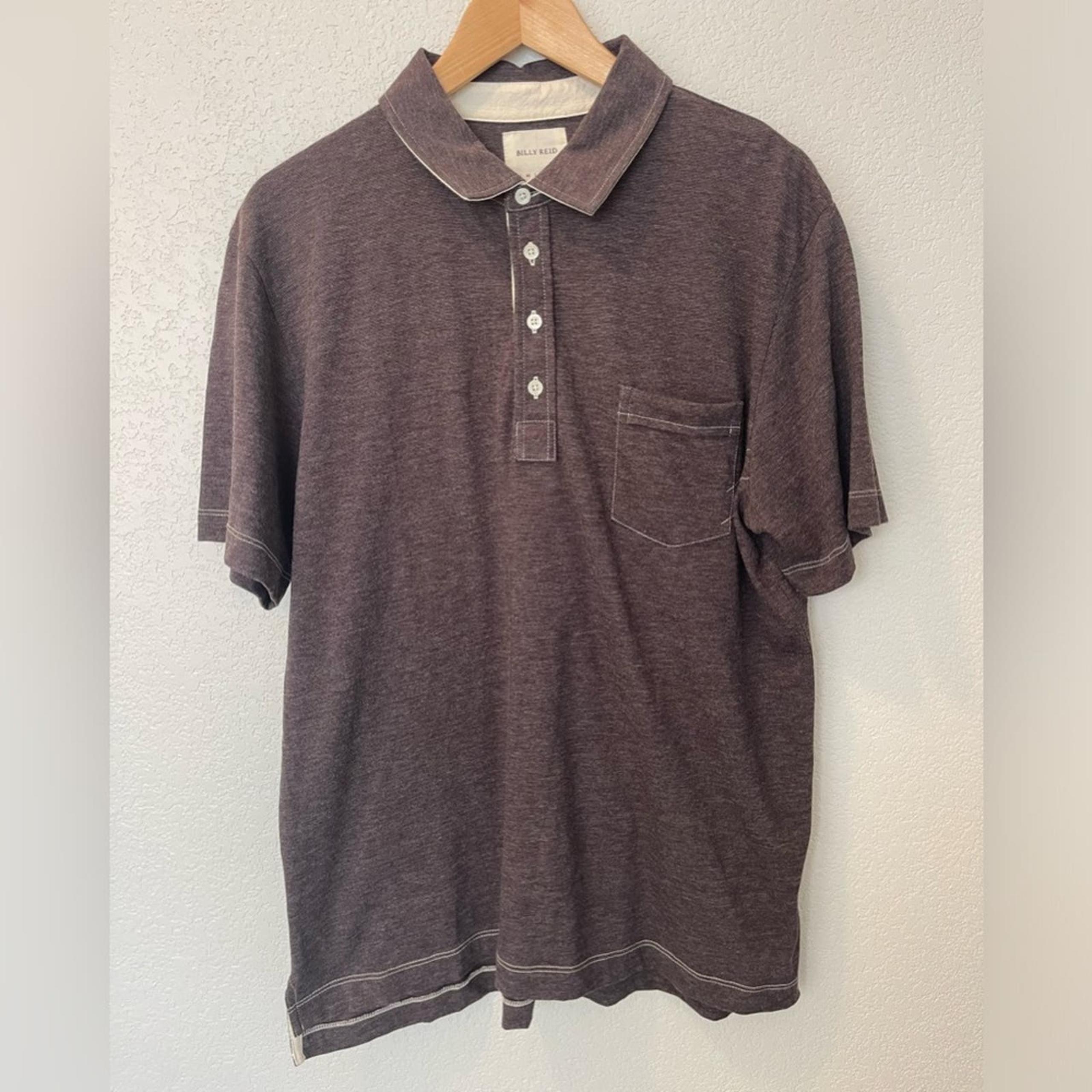 Billy Reid Brown Pensacola Polo Short Sleeve Shirt Buttons Standard Fit Mens XL
