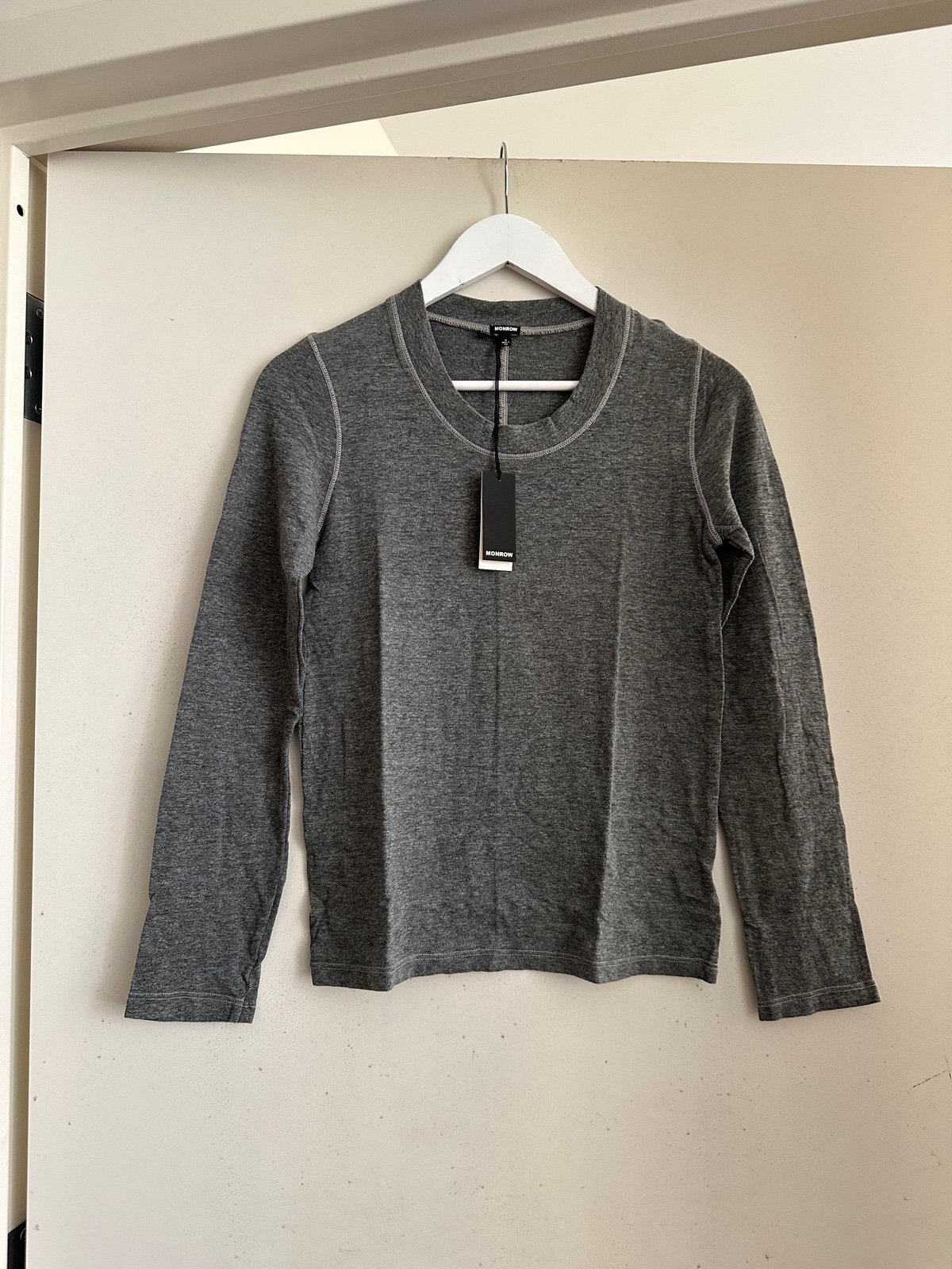 Monrow Gunmetal Long Sleeve Crew Tee NWT