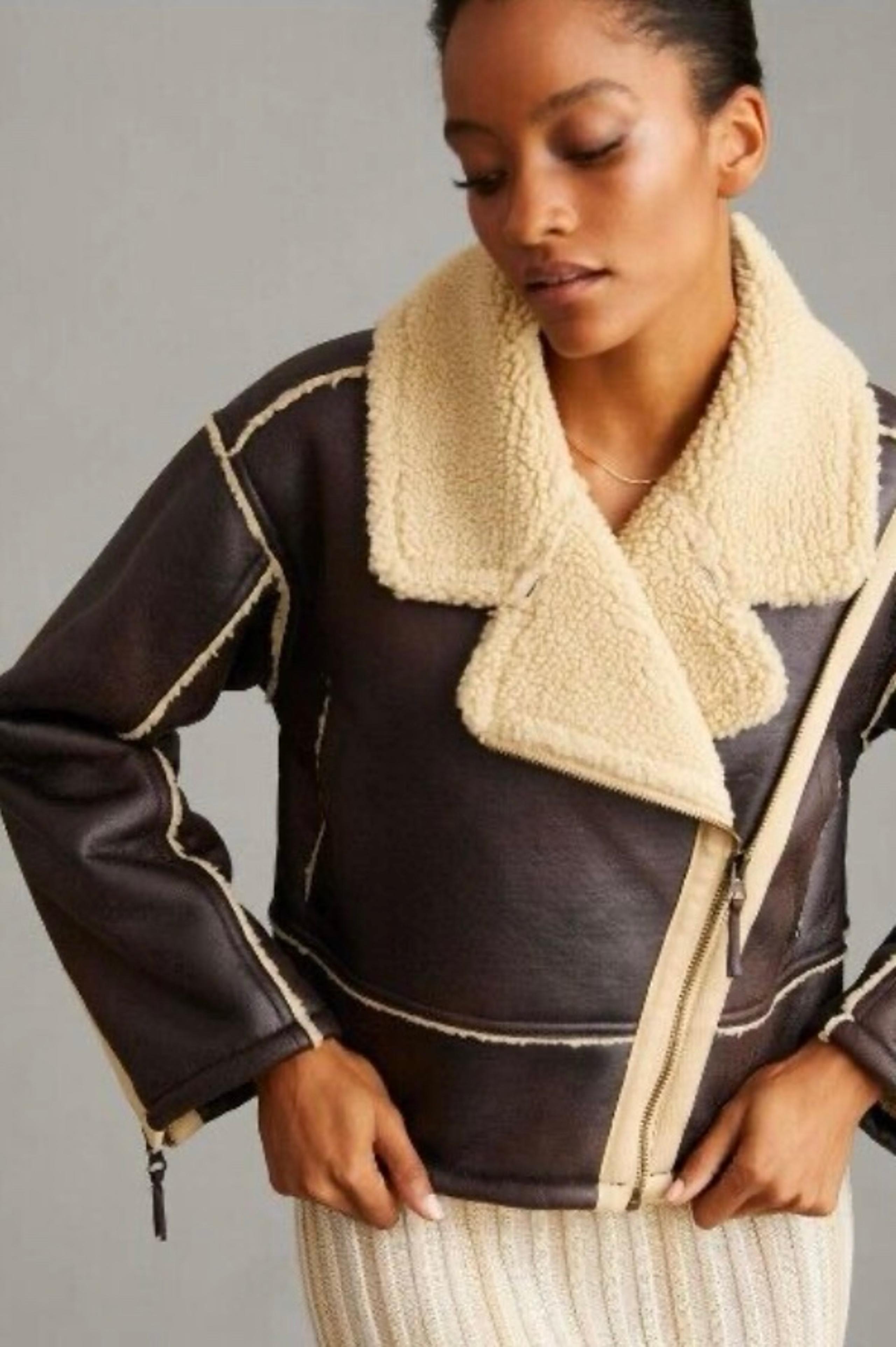 Double Faced Leather brown Jacket Anthropologie
