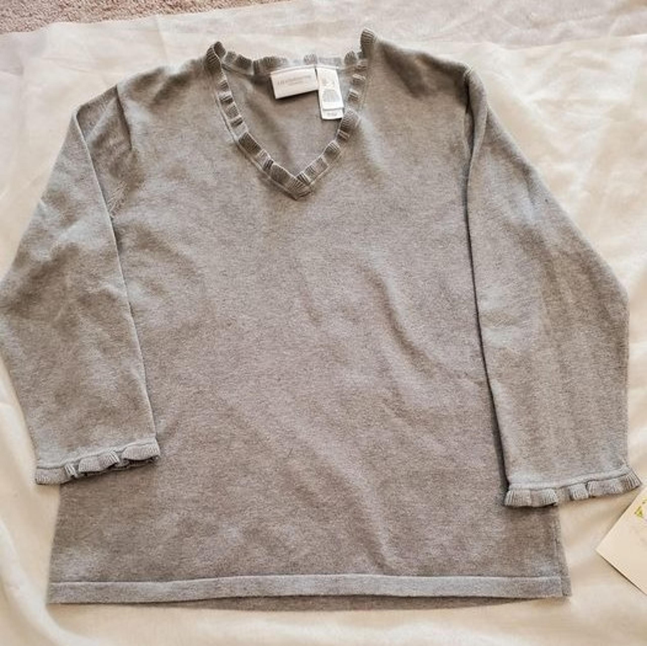 Women VTG Liz Claiborne Lizsport L Sweater Grey Long Sleeve V-Neck NWT