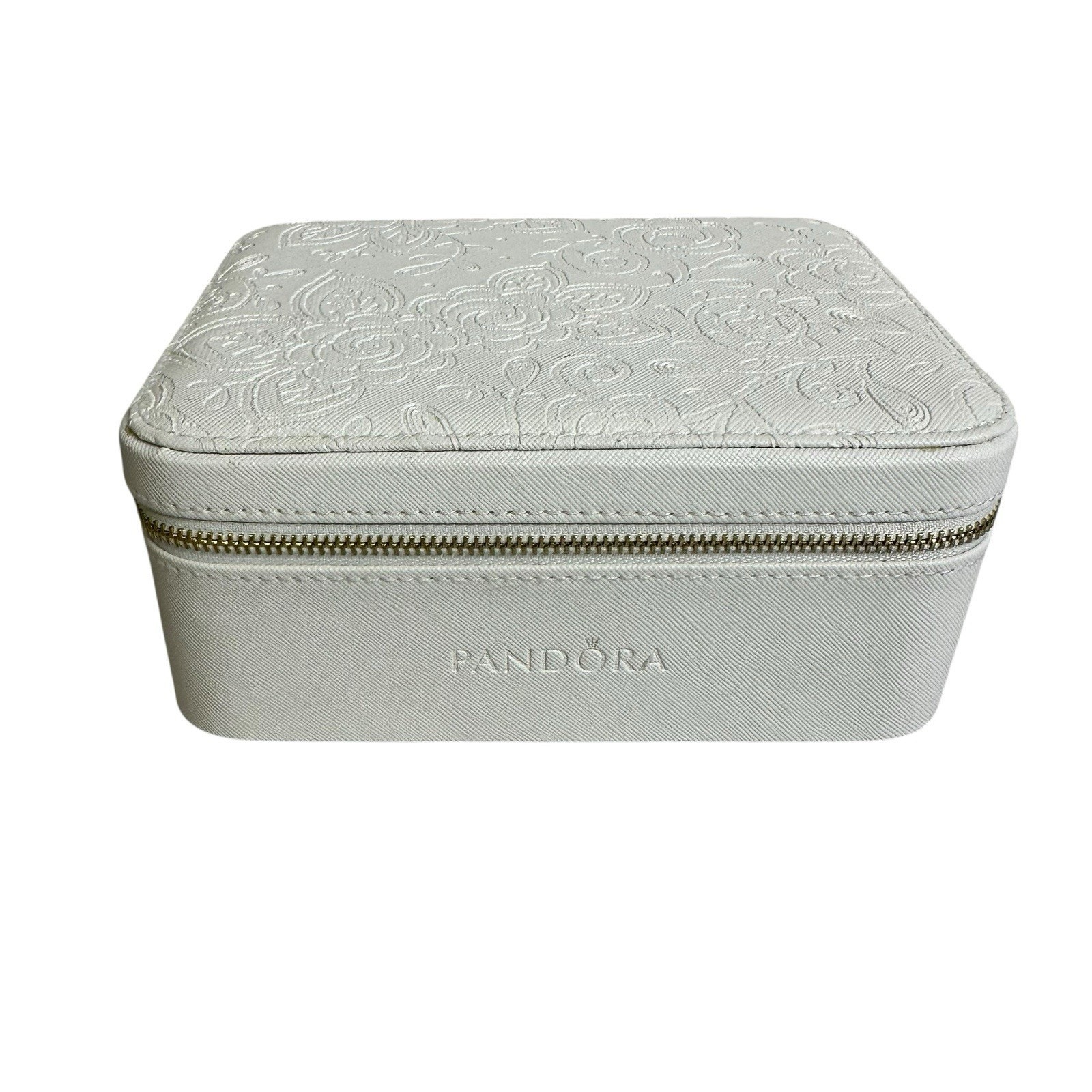 PANDORA White Floral Travel Case Jewelry Box
