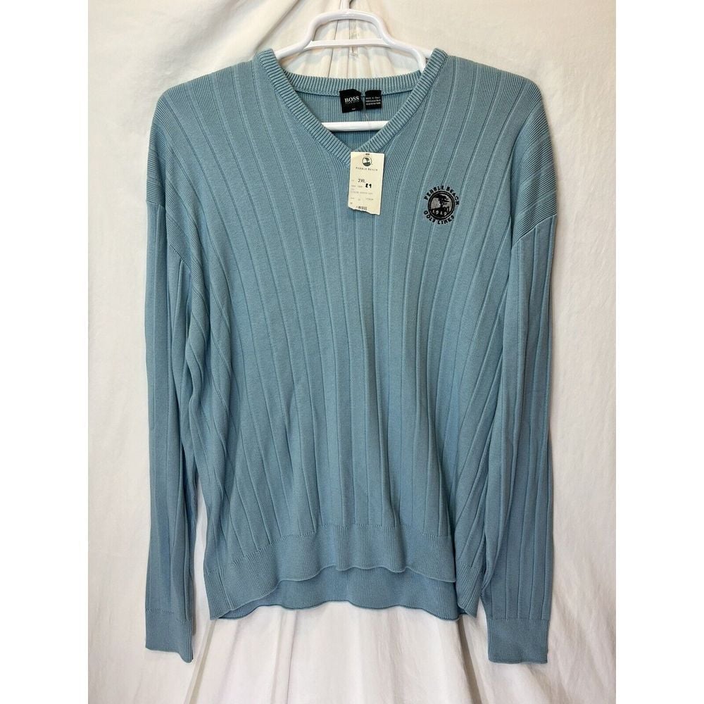 Boss Hugo Boss Golf 2XL Blue Vneck Cotton Modal Sweater Pebble Beach Golf NWT