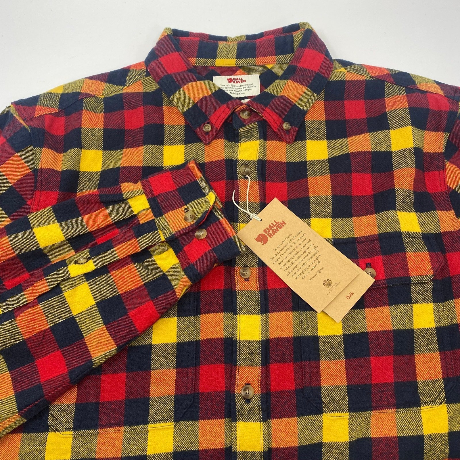 Fjall Raven Mens 2XL Slim Fit Red Yellow Plaid Long Sleeve Flannel Shirt NWT