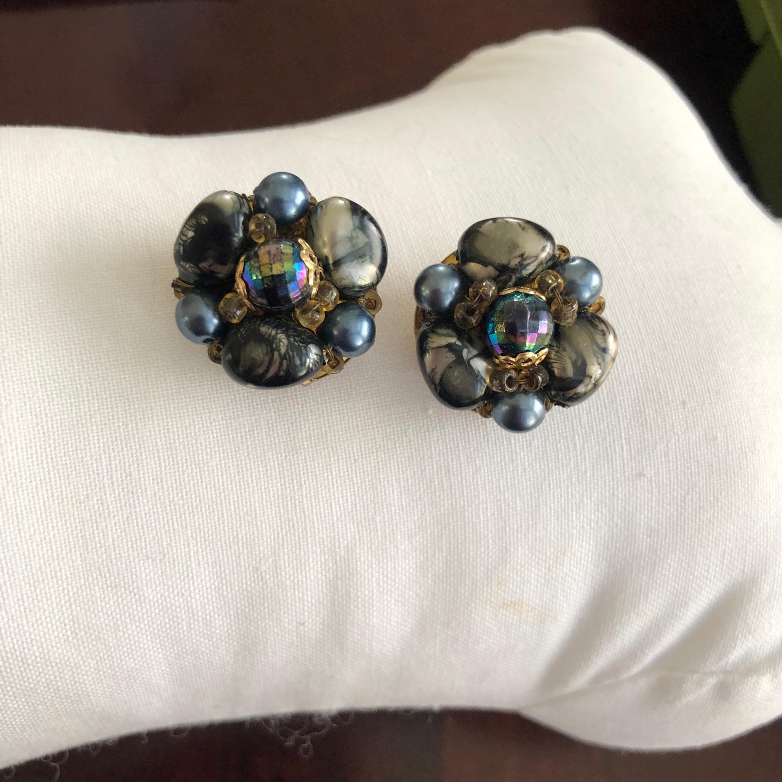 Vintage Stamped Hong Kong Clip On Earrings