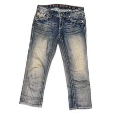 Rock Revival Ella Capri Jeans Women 28 *31x24 Low Rise Straight Leg Distressed