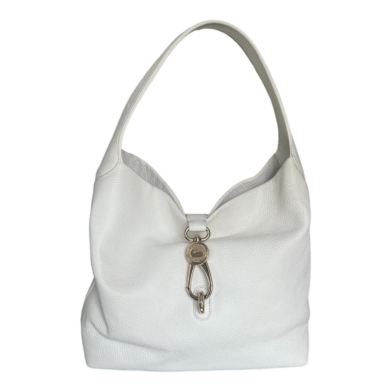 Dooney & Bourke White Pebbled Leather Logo Lock Purse