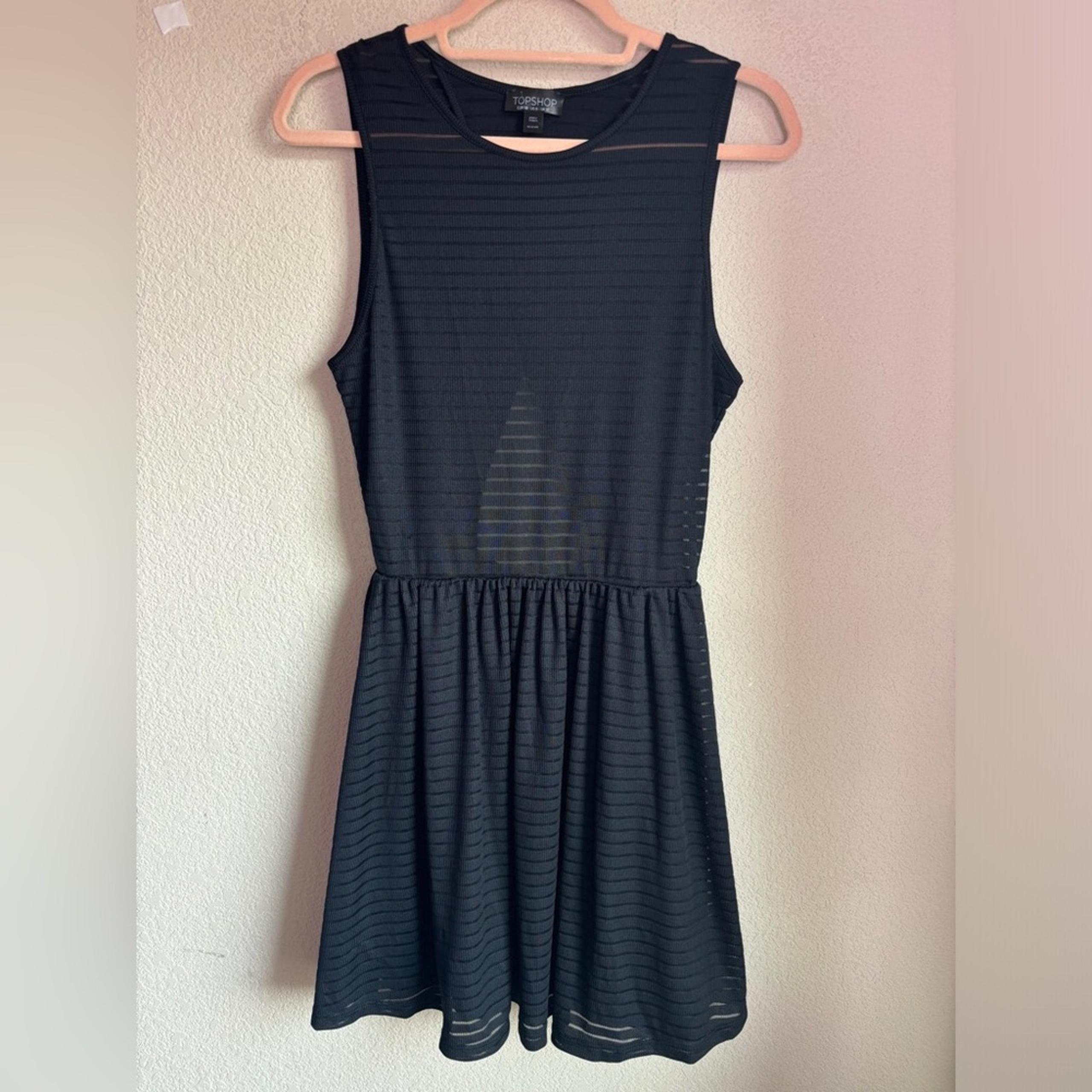Topshop Black Sheer Striped Keyhole Back Fit & Flare Skater Tank Dress 6