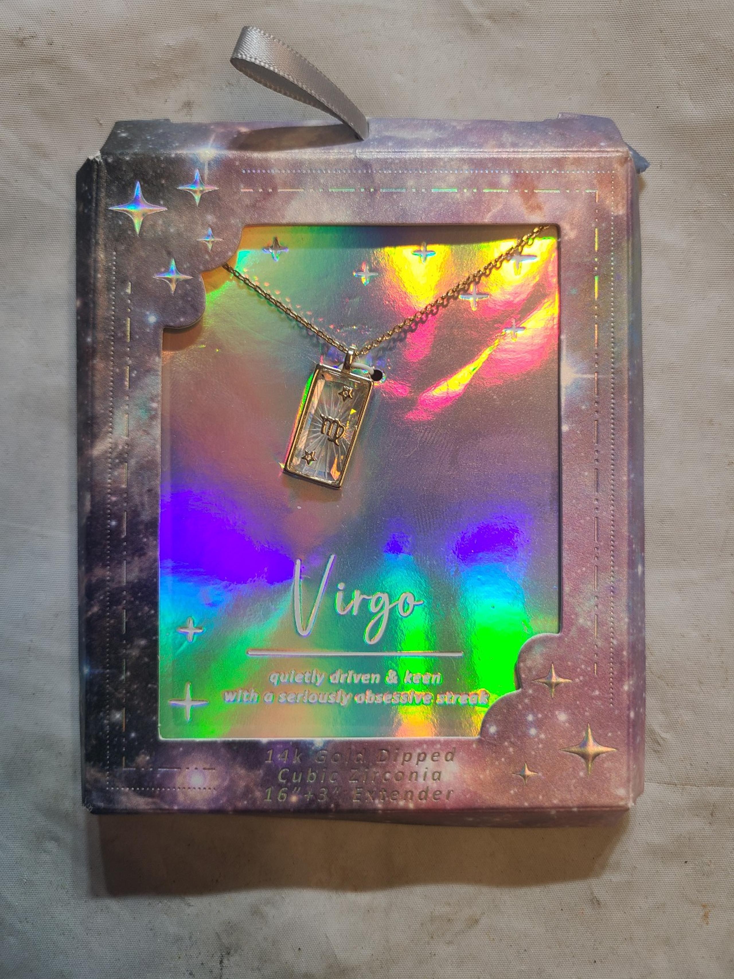 14k Gold Dipped Pierced Glass Zodiac Virgo Pendant Necklace.  Box Damage
