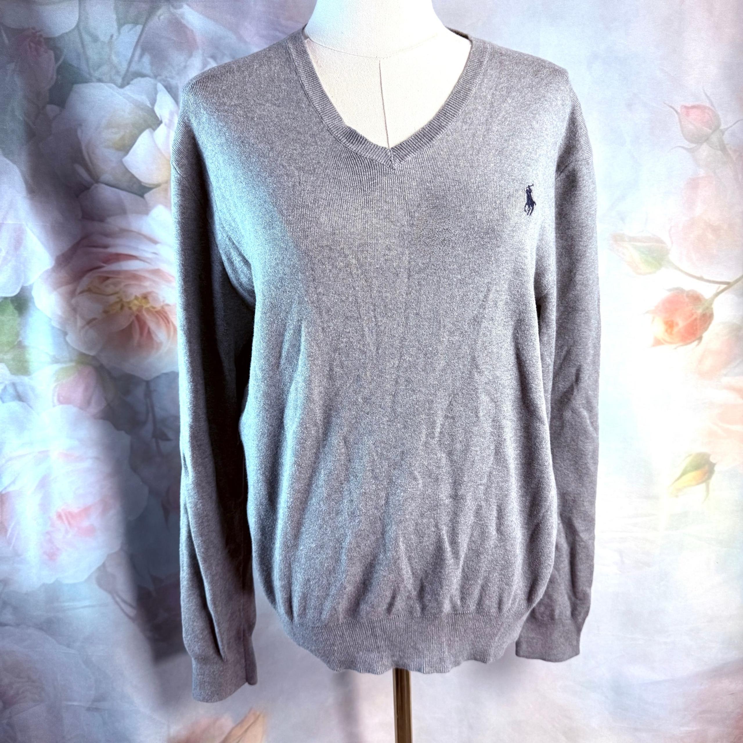 Polo Ralph Lauren Heather Grey Pima Cotton V Neck Pullover Sweater