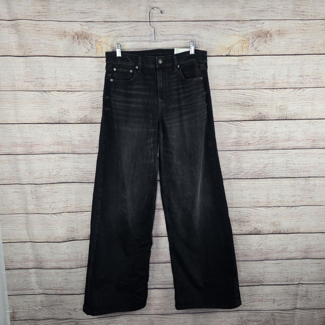 American Eagle AE Super High Rise Ultra Wide Leg Charcoal Strigid Size 6 Long