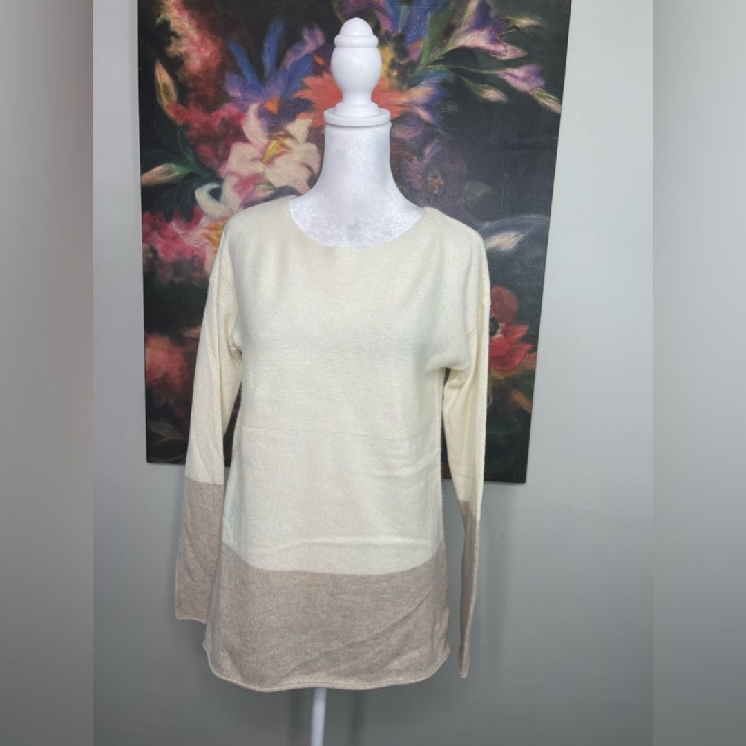 Kier & J New Cream Colorblock Boat neck Pullover sweater Tunic S Minimalist