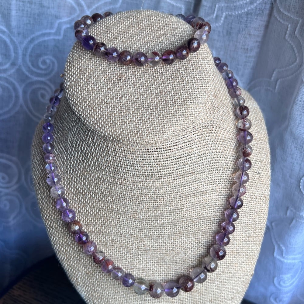 Amethyst phantom quartz necklace set 18'