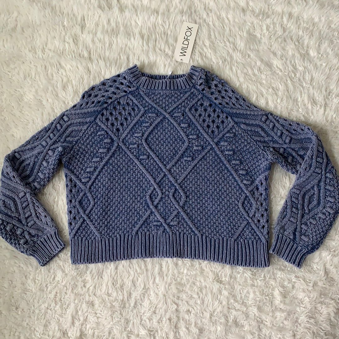 Wildfox blue knit sweater crochet Xsmall