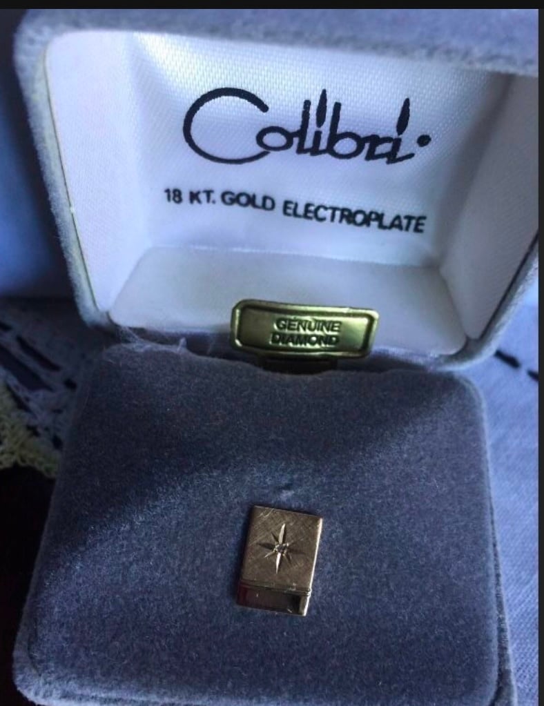 Vintage Colibrí USA Tie Tack 18 KT Gold Electroplated with Genuine Diamond