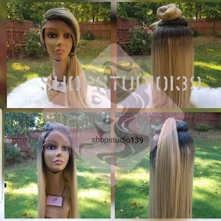 Celebrity human lace ombre blonde wig