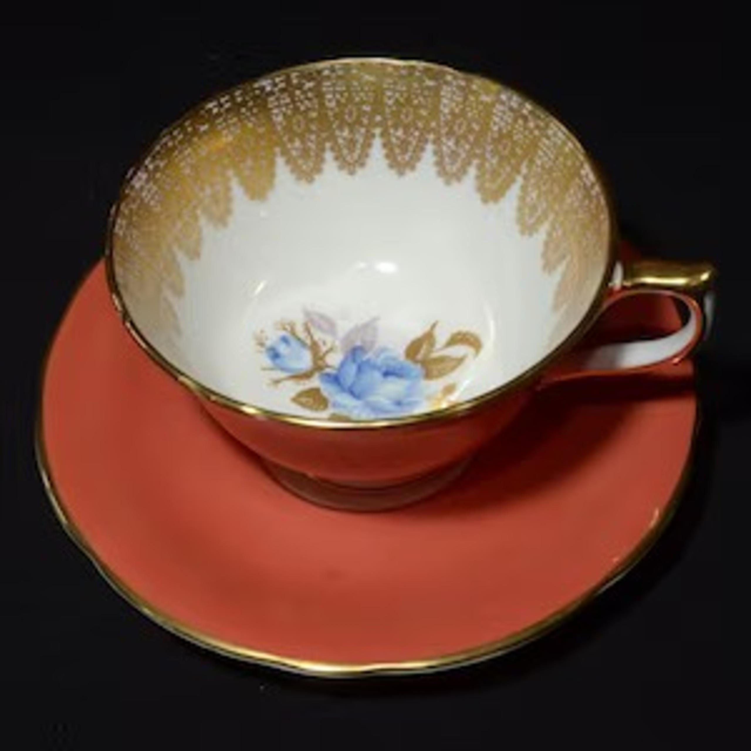 AYNSLEY Vintage Orange Burnt orange Teacup and Saucer 26  Bone China