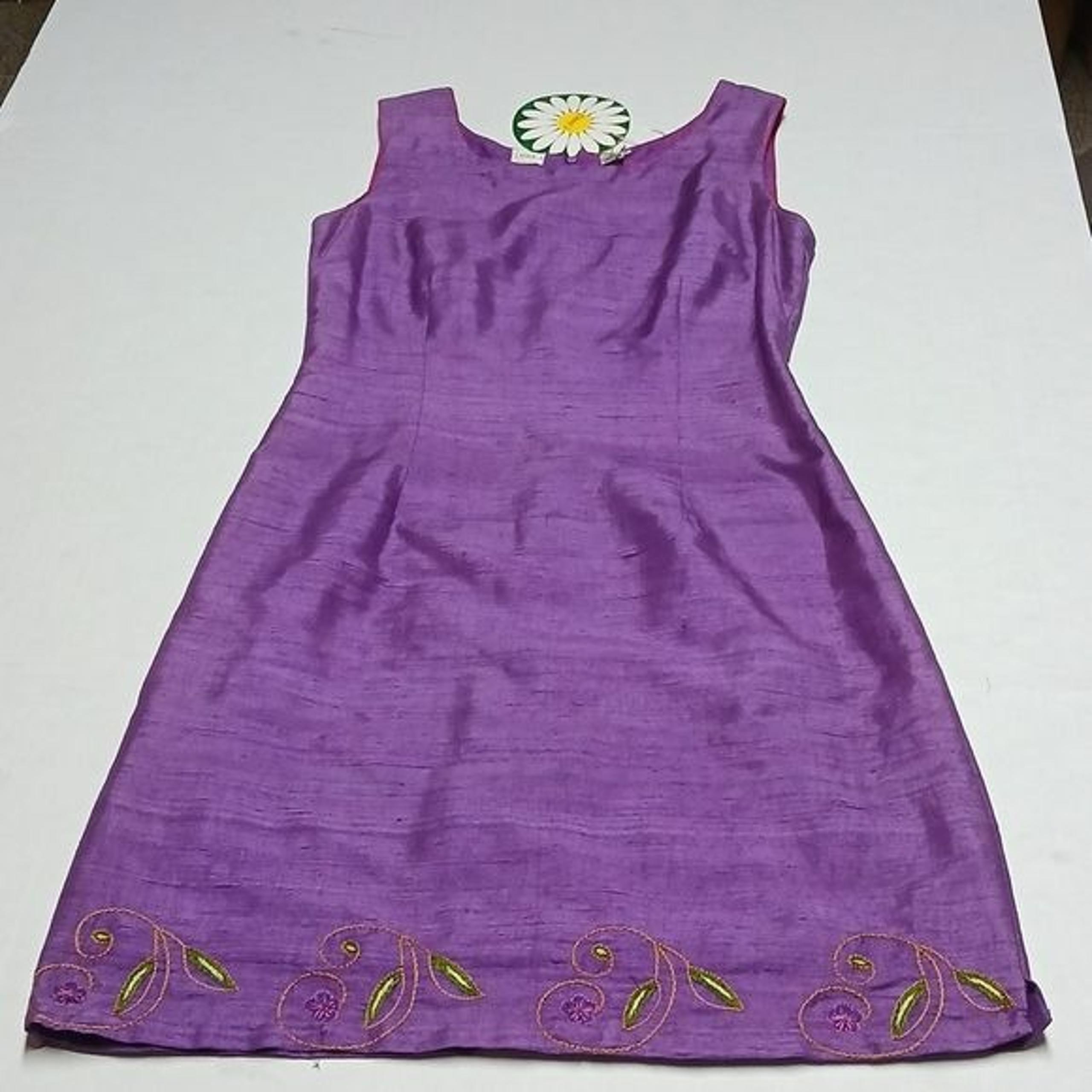 Daisy L Sleeveless A-Line Silk Dress Purple w/ Embroidery Size 6 Saks Fifth Ave - Saks Fifth Avenue