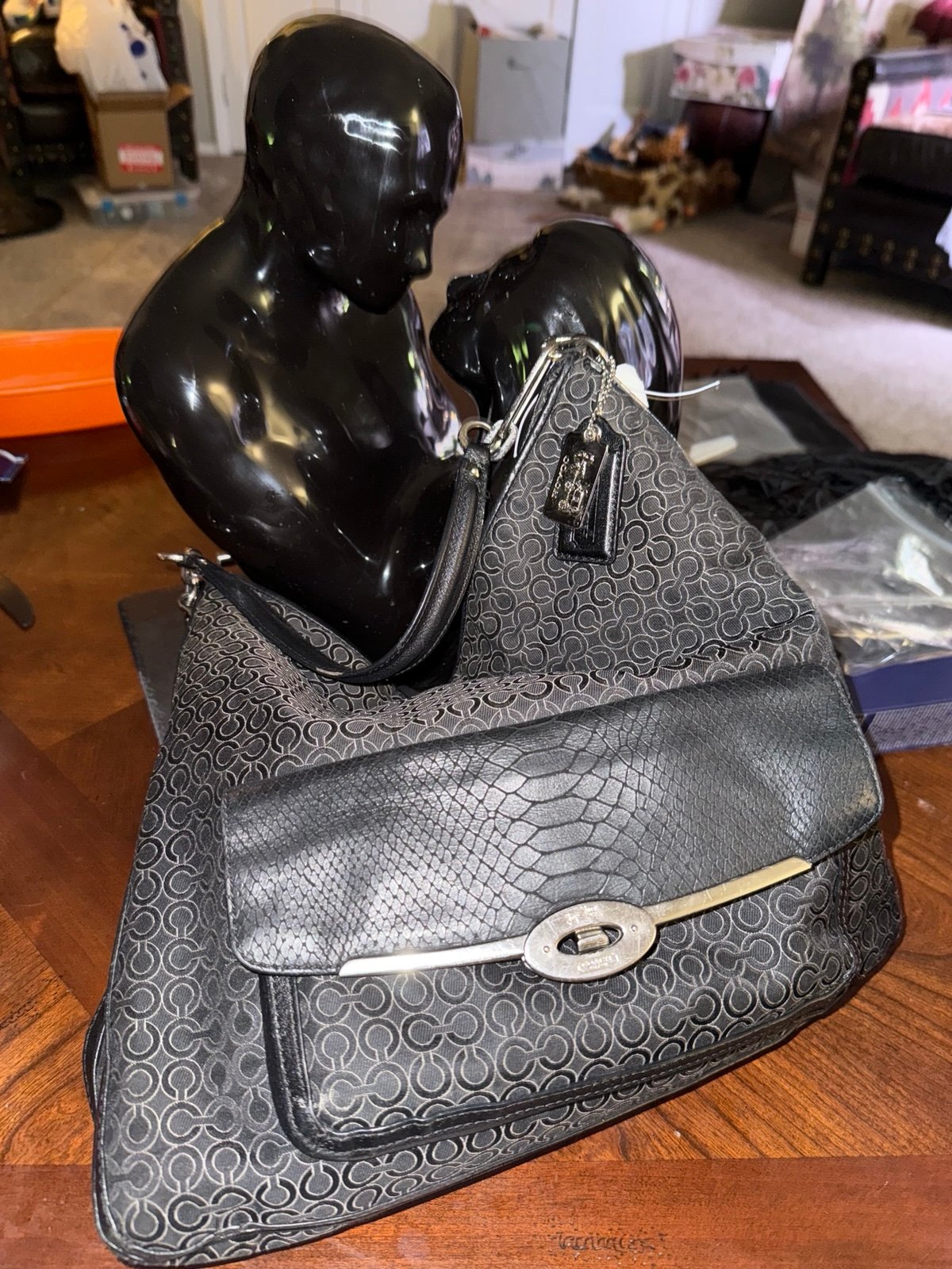 Coach Madison leather and canvas monogram hobo bag with detachable strap