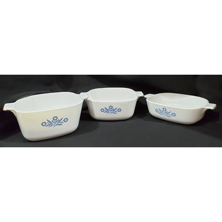 CorningWare Blue Cornflower 3 Casserole Baking Dish Bowls 1-3/4 1-1/2 1qt NO LID