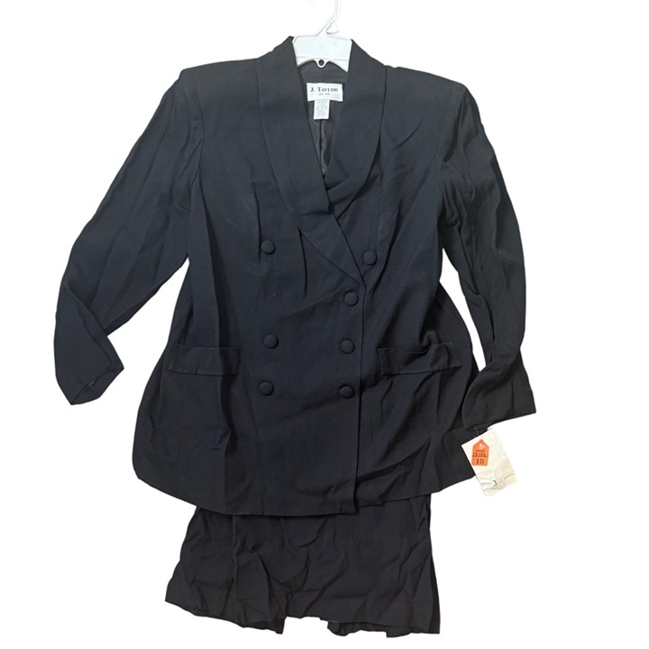 New Vintage J Taylor Black Double-Breasted Blazer Skirt Suit Set plus size 18W