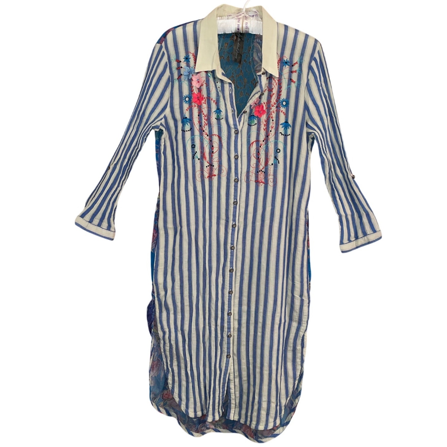 Aratta Silent Journey Floral Stripe Shirt Dress size Medium