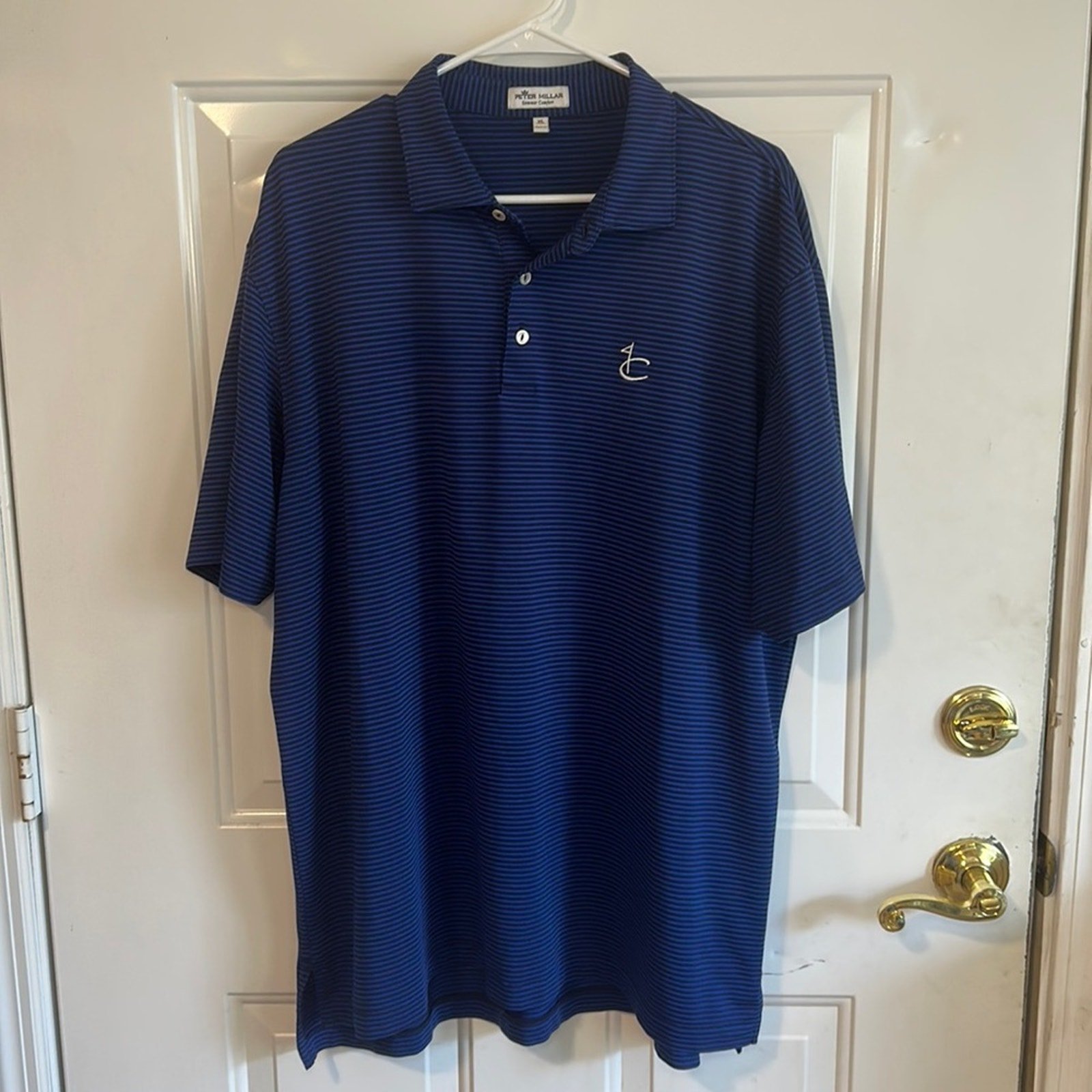Peter Millar Summer Comfort Blue Black Striped Golf Polo Size XL