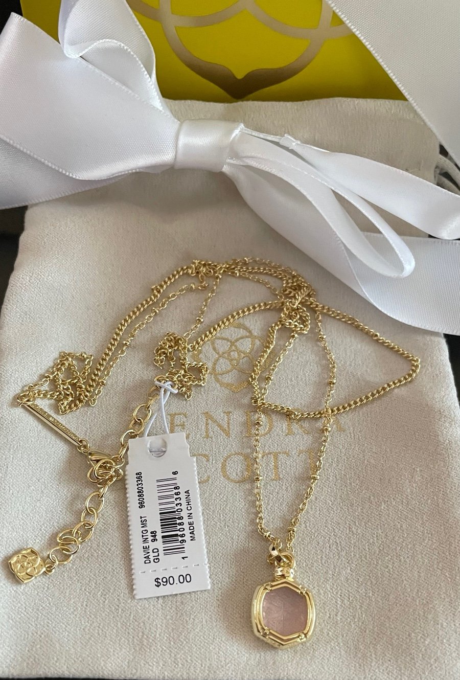 NWT 90 Kendra Scott 14K Pink Opalite Dragonfly Pendant Necklace w/KS Box