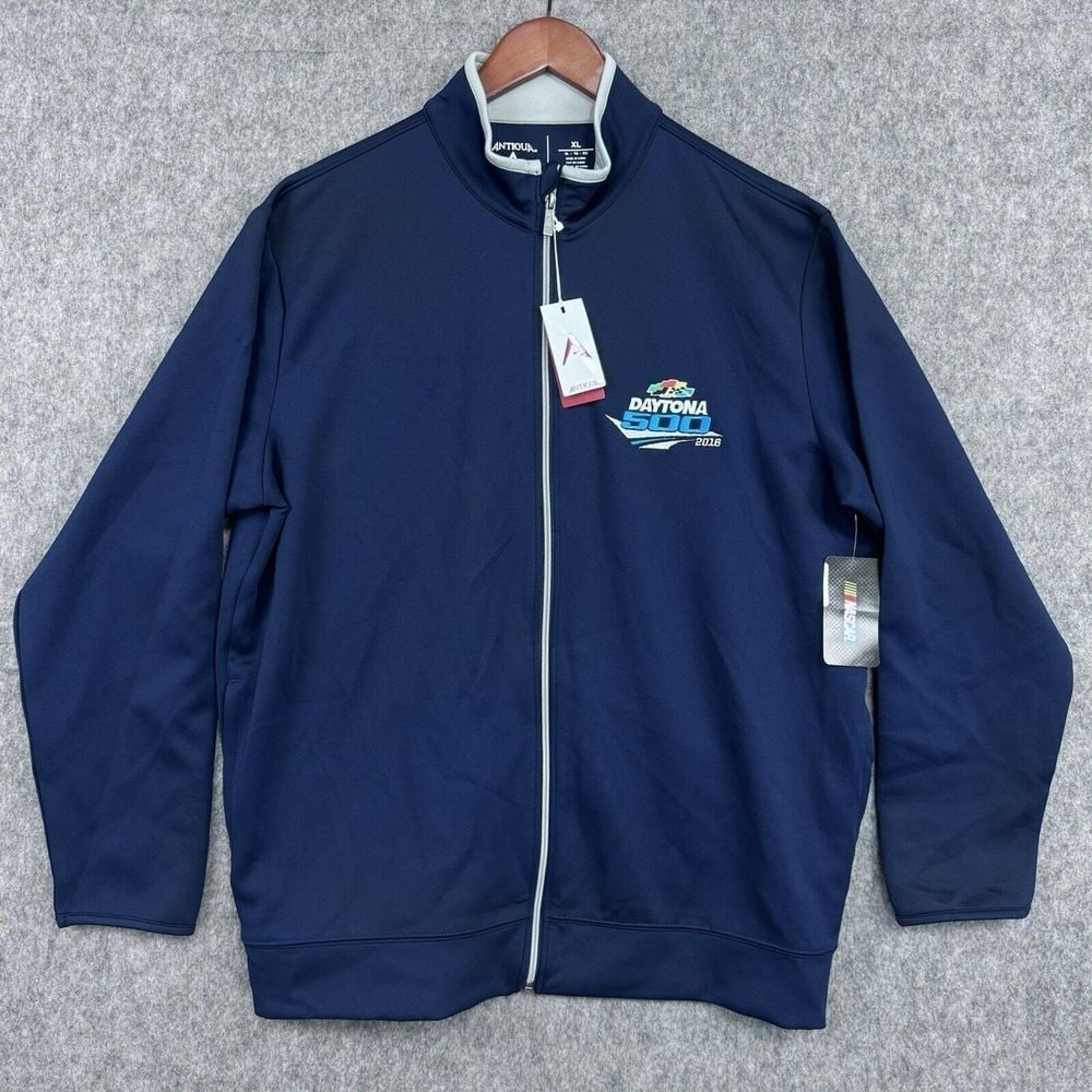 Daytona 500 2016 Leader Jacket Antigua Men XL Blue Full Zip Chest Logo Patch NWT