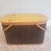 1978 Hawkeye Burlington 23 piece Wicker Picnic Basket Set with Metal Handles