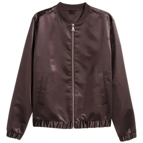 H&M - Men's Satin Pilot Bomber Jacket Zip-Up Coat | Size Medium | Black