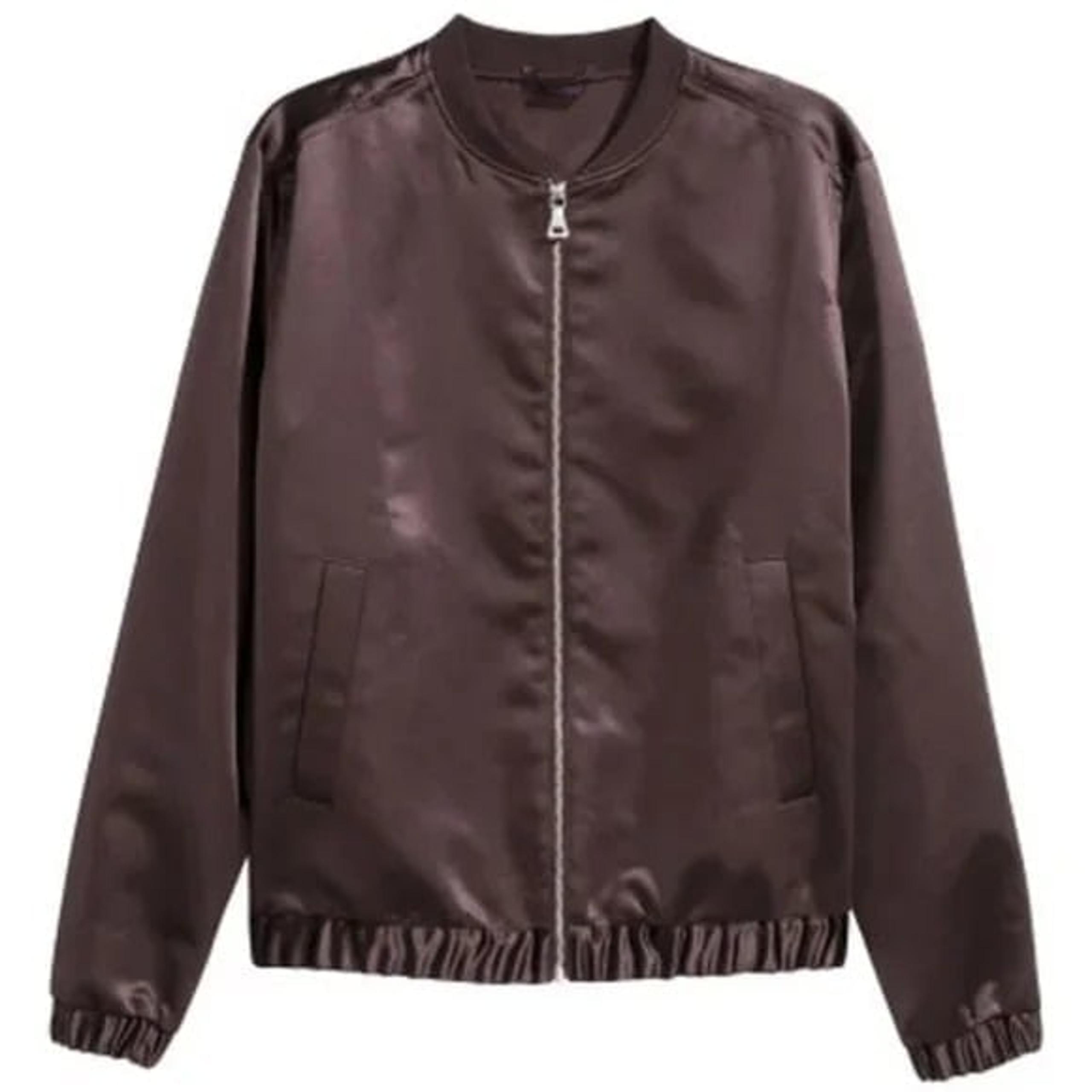 H&M - Men's Satin Pilot Bomber Jacket Zip-Up Coat | Size Medium | Black