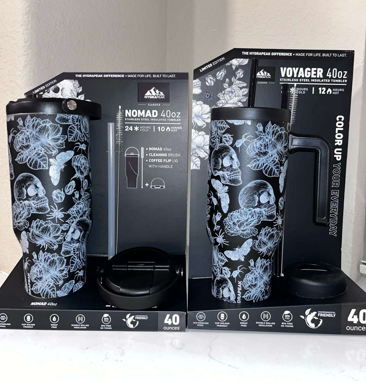 2-NIB HYDRAPEAK VOYAGER 40OZ ,NOMAD 40OZ WITH COFFEE LID AND HANDLE BUNDLE