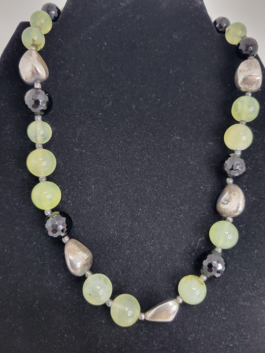 Natural Prehnite Bead Sterling Silver Nuggets Onyx Beads 16 2 Ext Signed J&T