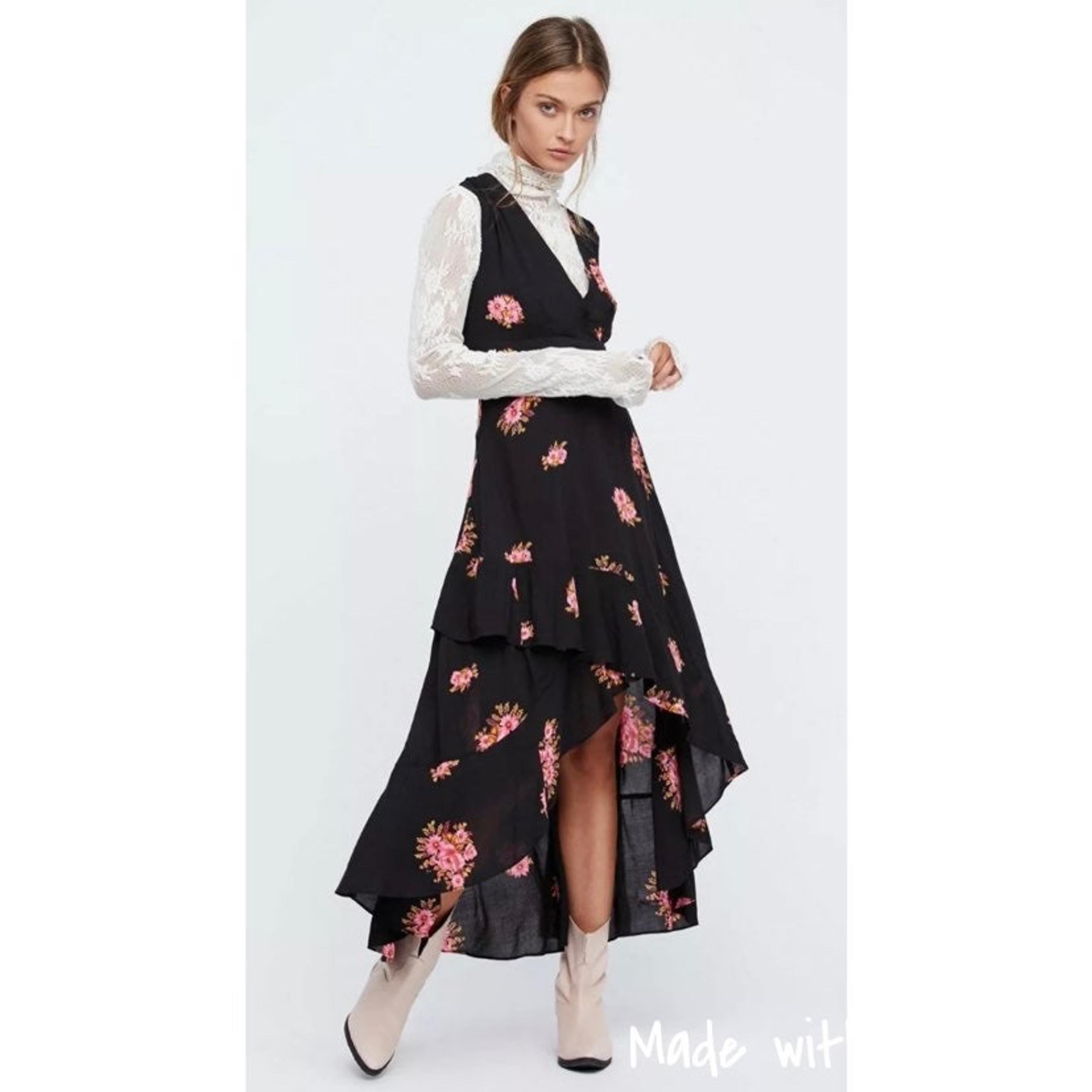 Free People Black Floral Midi Dress 0