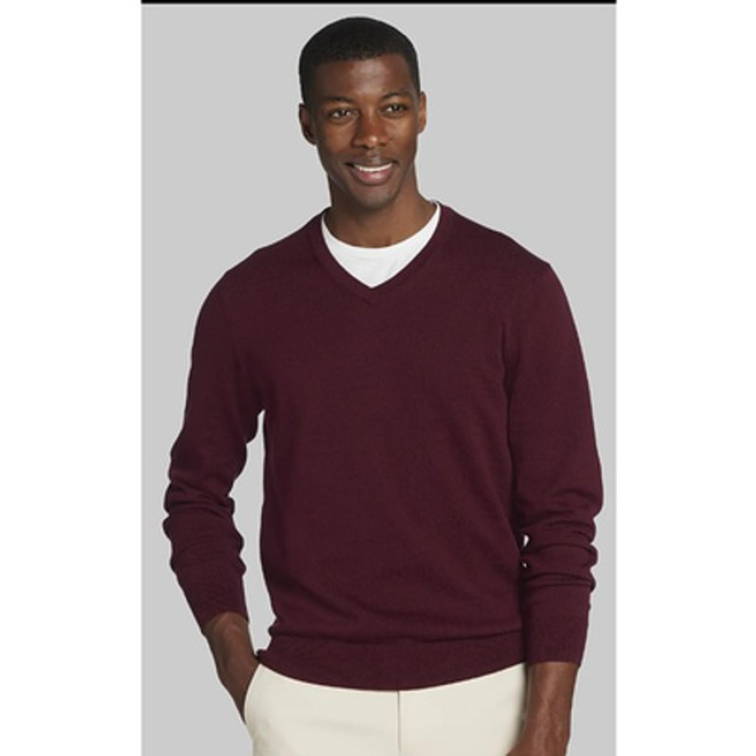JoS. A Bank Travelers Sweater Mens Burgundy Large Pima Cotton V Neck NWT Preppy