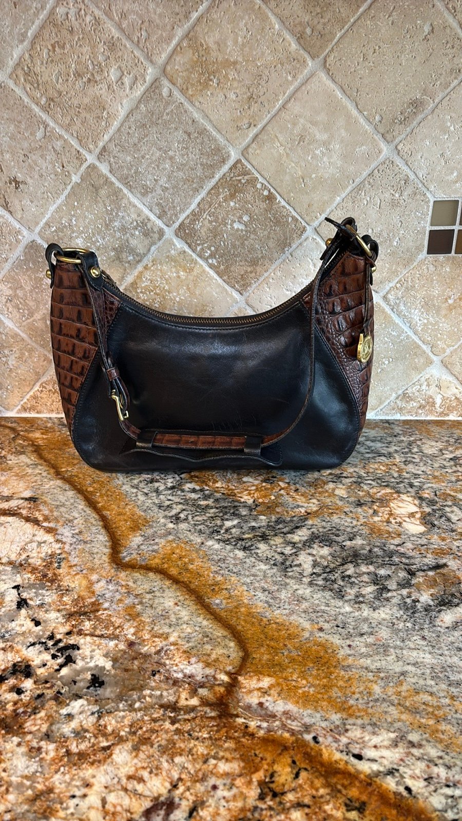 Vintage Brahmin Leather Hobo Bag-Black and Brown