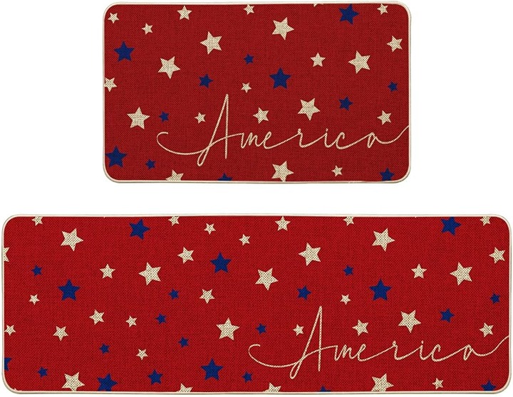 Red Stars 4th of July Kitchen Mats Set of 2