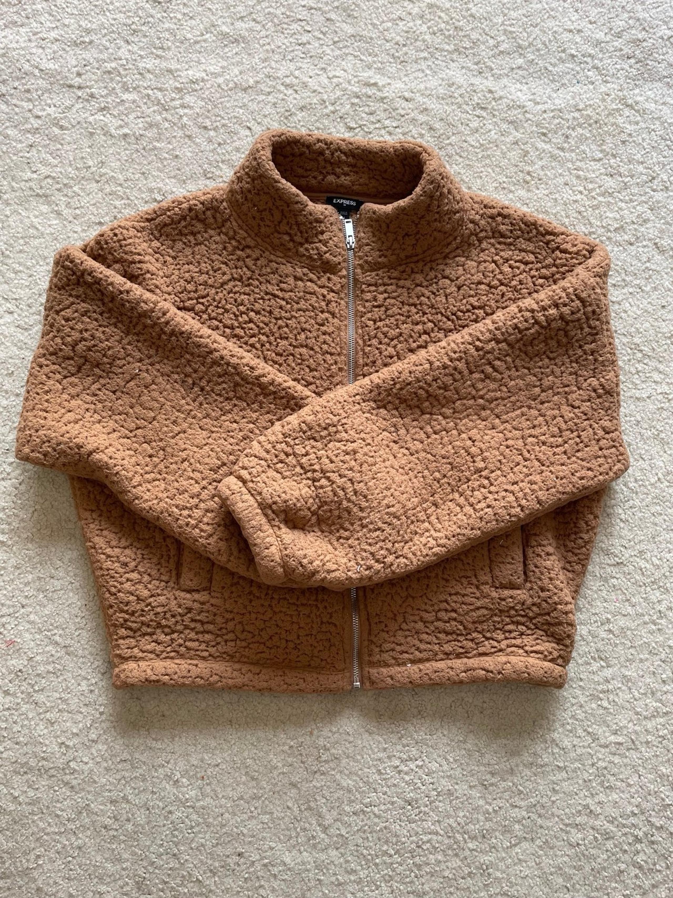 Express rust brown fleece pullover jacket