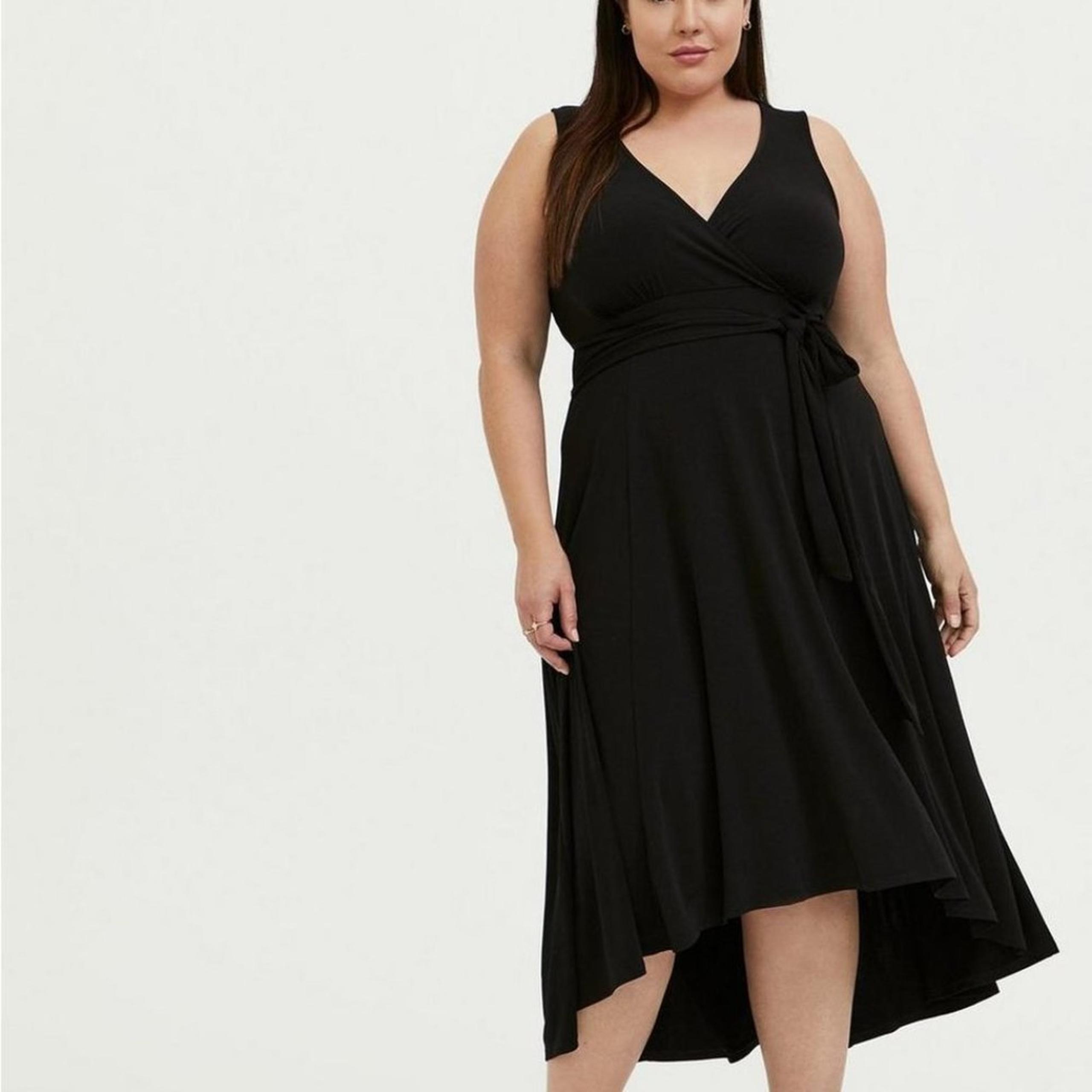 Torrid Midi Studio Knit Hi-Low Dress Plus Size 2X Black Surplice Neck Sleeveless